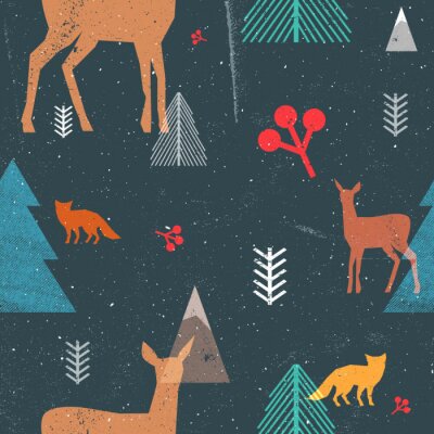 Papier peint à motif  Pour les enfants animaux dans la forêt de conifères
