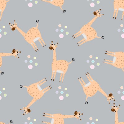 Papier peint à motif  Pour les enfants, girafes gaies sur fond gris