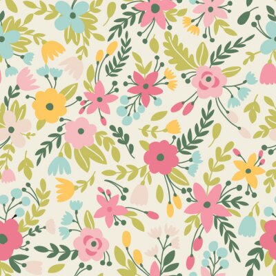 Papier peint à motif  Prairie abstraite avec des fleurs