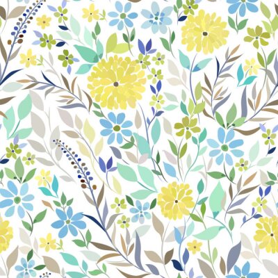 Papier peint à motif  Prairie colorée avec des fleurs