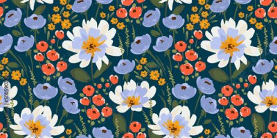 Papier peint à motif  Prairie colorée en fleurs