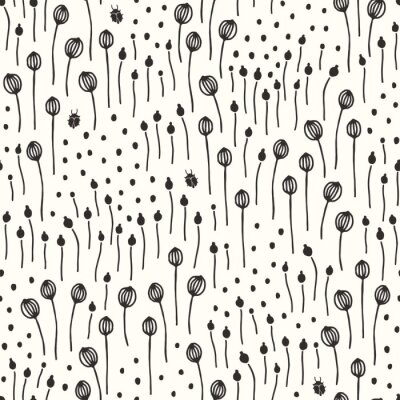 Papier peint à motif  Prairie florale noir et blanc