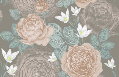 Papier peint à motif  P?tales de rose aux couleurs sombres et douces