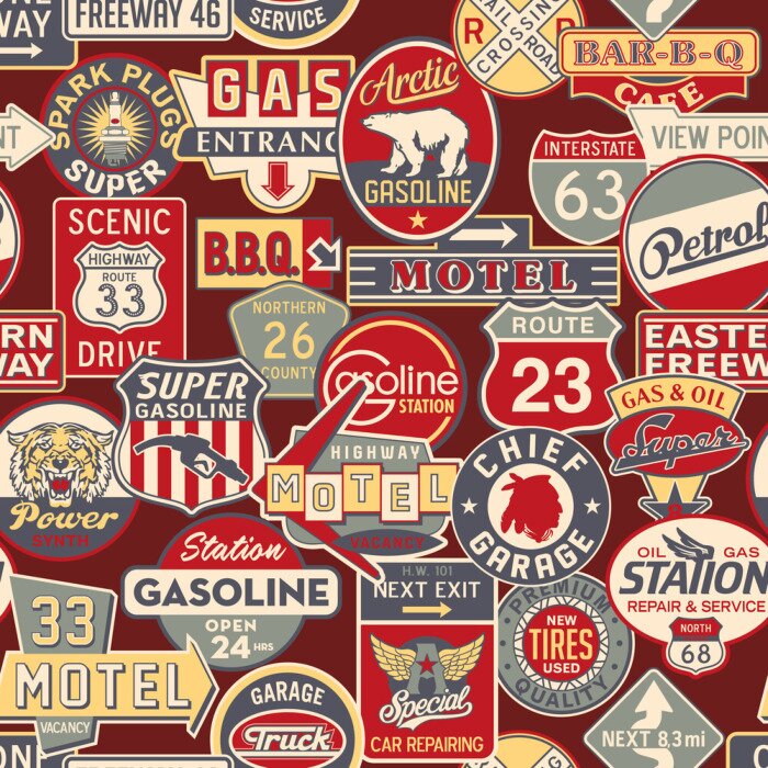 Papier peint à motif  Publicité et panneaux de signalisation - vecteur seamless