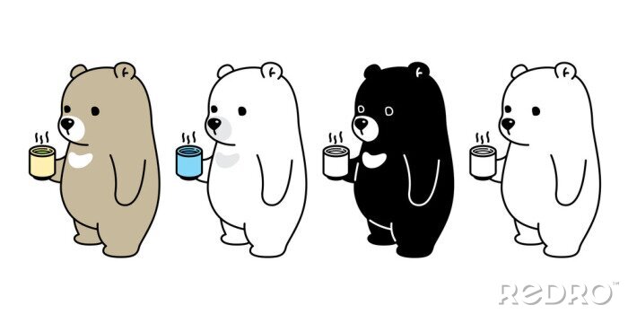Papier peint à motif  Quatre ours tenant des tasses de café