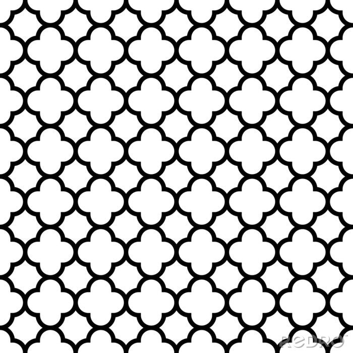 Papier peint à motif  Quatrefoil seamless pattern background en noir et blanc. Conception décorative abstraite vintage et rétro. Illustration vectorielle simple et simple.