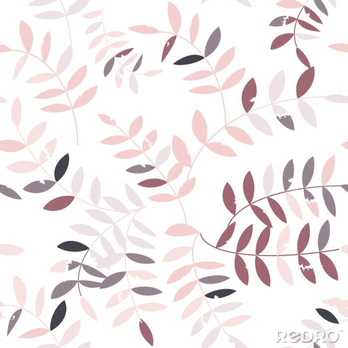 Papier peint à motif  Rameaux scandinaves avec des feuilles dans les tons de rose