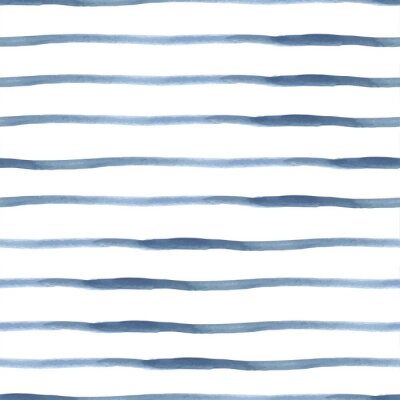 Papier peint à motif  Rayures horizontales bleu marine peintes à l'aquarelle
