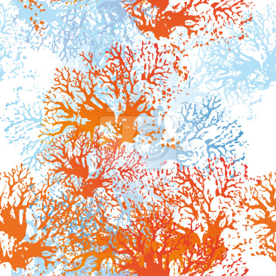 Papier peint à motif  Récif de corail orange et bleu