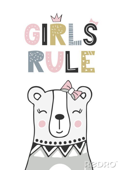 Papier peint à motif  Règle de filles - affiche de pépinière unique dessinés à la main avec lettrage dessinée à la main dans un style scandinave. Illustration vectorielle