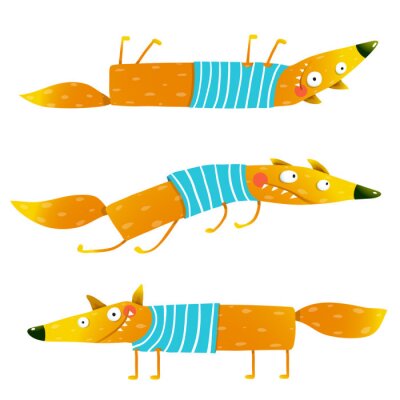 Papier peint à motif  Renard de dessin animé dans un T-shirt bleu