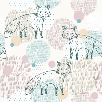 Papier peint à motif  Renards à pois et points rayés