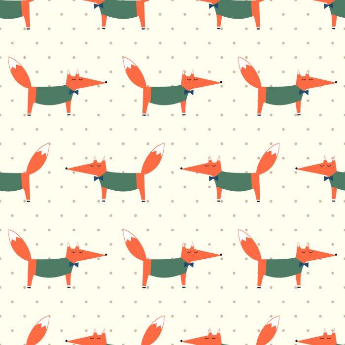 Papier peint à motif  Renards dans des chemisiers verts avec des nœuds papillon