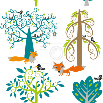 Papier peint à motif  Renards roux dans la forêt pour les enfants