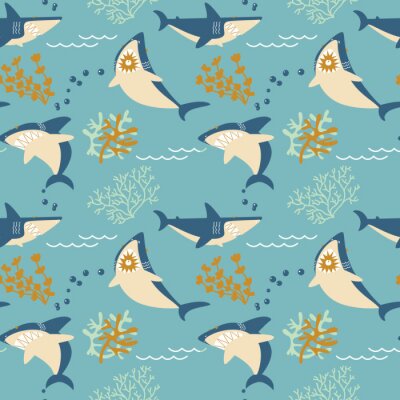 Papier peint à motif  Requins et récifs coralliens dans l'océan