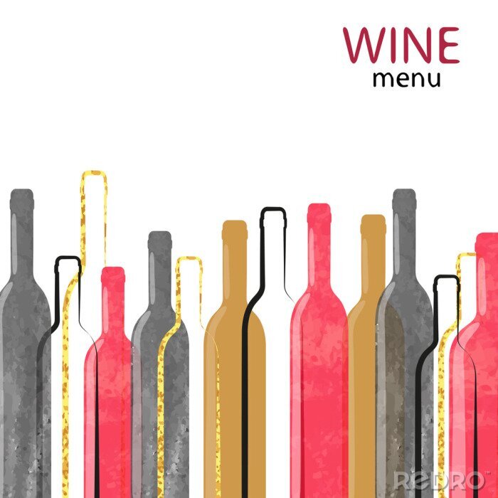 Papier peint à motif  Résumé, aquarelle, vin, alcool, fond, endroit, texte Vector illustration de bouteilles de vin.