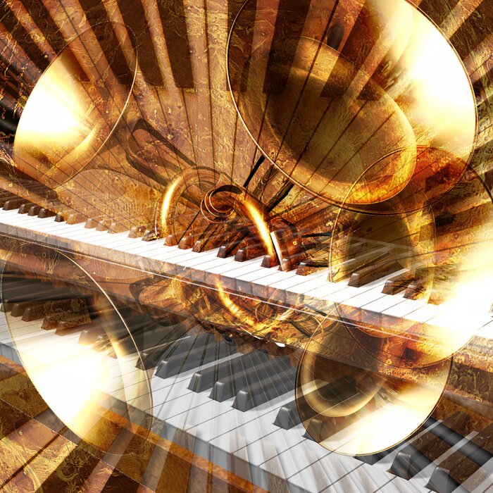 Papier peint à motif  Résumé fond musical trompette de guitare et piano