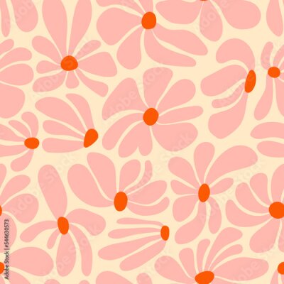 Papier peint à motif  Retro groovy flower power background. Vintage 1970s floral seamless pattern. Hippie fun wallpaper. 1960s vector print for fabric, wrapping paper, stationery