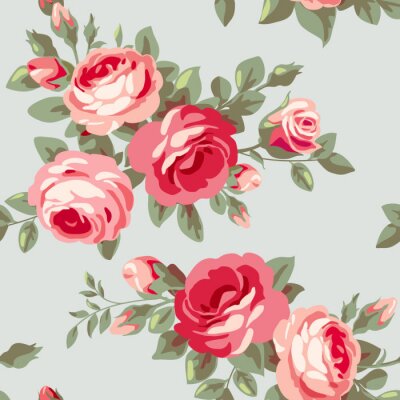 Papier peint à motif  Rétro roses avec les feuilles