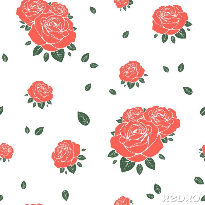 Papier peint à motif  Roses anglaises sur fond blanc graphique