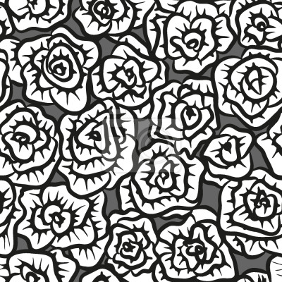 Papier peint à motif  Roses blanches aux contours noirs