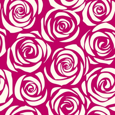 Papier peint à motif  Roses blanches graphiques sur un fond