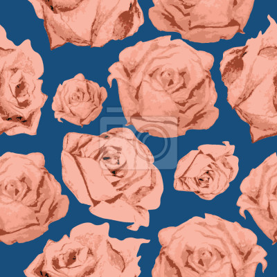 Papier peint à motif  Roses brunes sur fond bleu fonc?