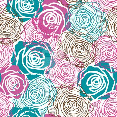 Papier peint à motif  Roses color?es sur un graphique minimaliste moderne