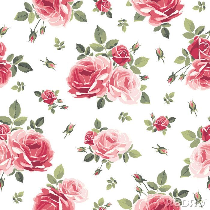 Papier peint à motif  Roses dans les tons de rose graphique romantique