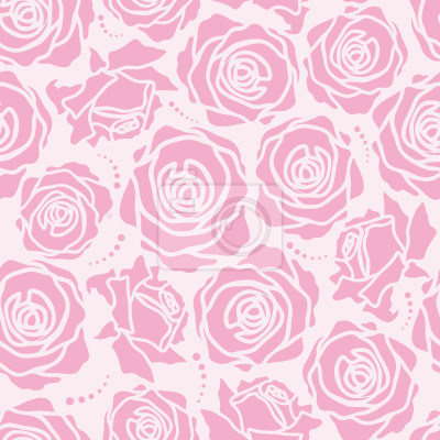 Papier peint à motif  Roses rose p?le sur fond blanc