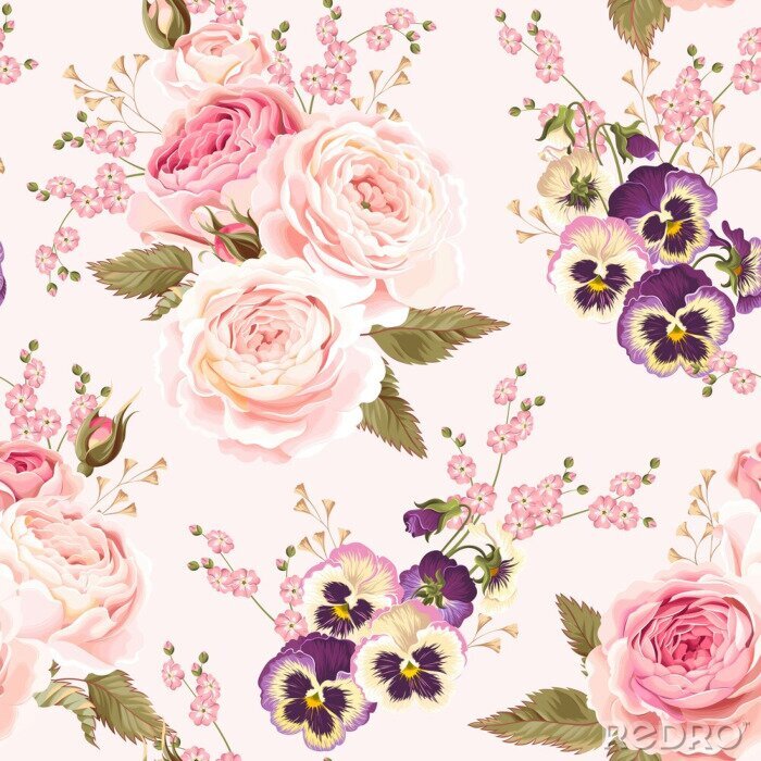 Papier peint à motif  Roses roses et violettes violettes