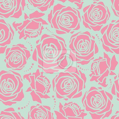 Papier peint à motif  Roses roses sur fond bleu p?le