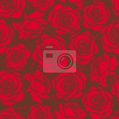 Papier peint à motif  Roses rouges sur un fond brun chaud