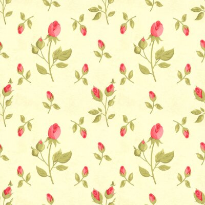 Papier peint à motif  Roses shabby chic sur fond jaune