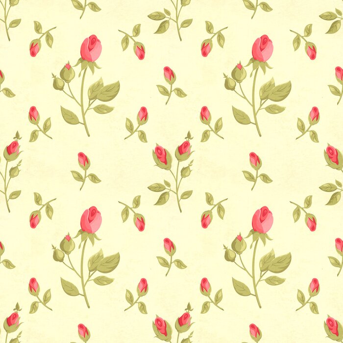 Papier peint à motif  Roses shabby chic sur fond jaune