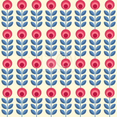 Papier peint à motif  Roses simples dans un style folk minimaliste