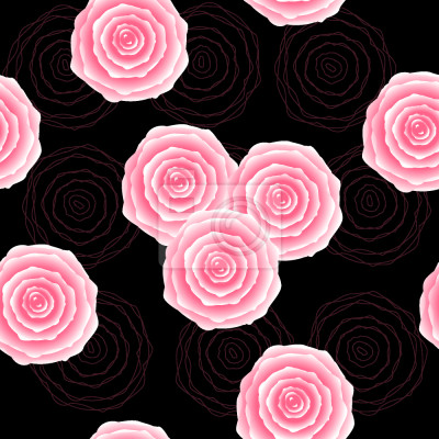Papier peint à motif  Roses sur des graphismes minimalistes noirs