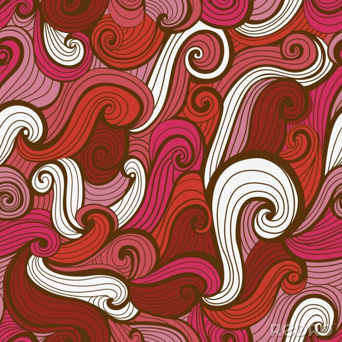 Papier peint à motif  Rouge, doodle, vagues, seamless, modèle