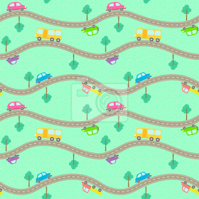 Papier peint à motif  Routes et Voitures