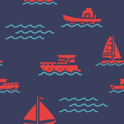 Papier peint à motif  Sailing ship icons pattern. Marine and nautical seamless background. Summer beach seamless pattern vector illustration