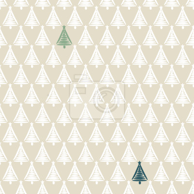 Papier peint à motif  Sapin de Noël dessiné sur fond beige