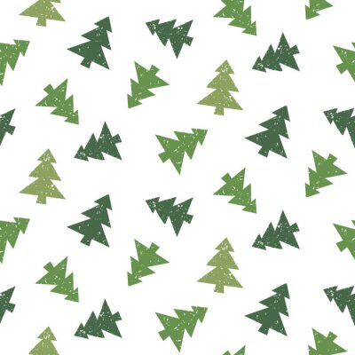 Papier peint à motif  Sapin de Noël vert foncé sur fond blanc
