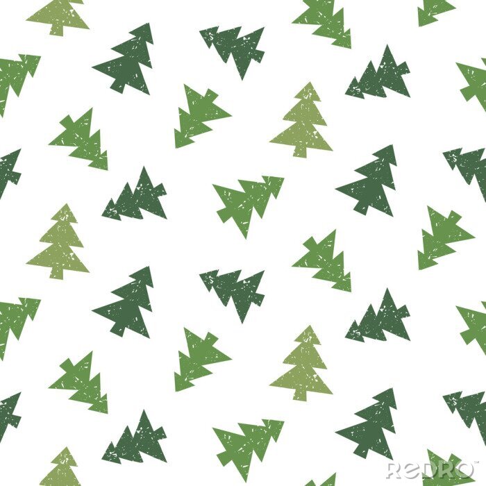 Papier peint à motif  Sapin de Noël vert foncé sur fond blanc