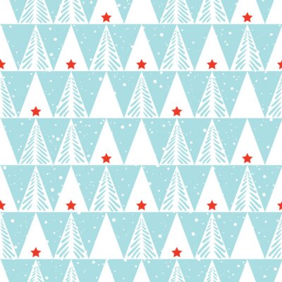 Papier peint à motif  Sapins de Noël blancs et étoiles rouges de style scandinave
