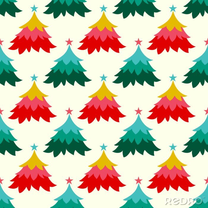 Papier peint à motif  Sapins de Noël colorés