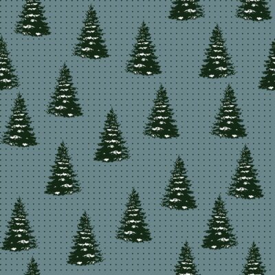 Papier peint à motif  Sapins de Noël enneigés sur fond sombre