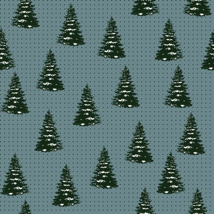 Papier peint à motif  Sapins de Noël enneigés sur fond sombre