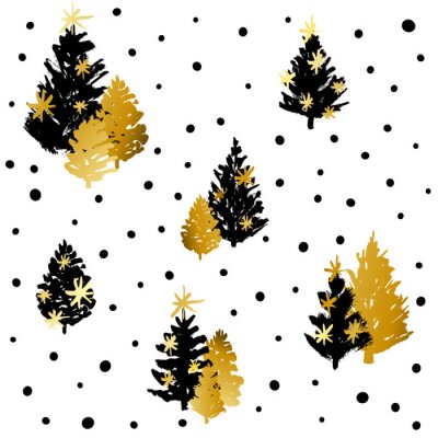Papier peint à motif  Sapins de Noël noirs et dorés