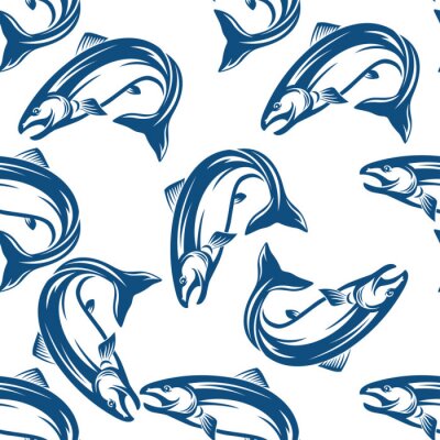 Papier peint à motif  Saumon bleu