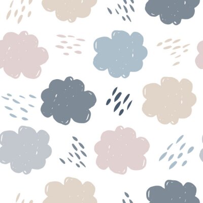 Papier peint à motif  Scandinavian clouds seamless pattern. Weather background. Rain backdrop. Texture for wallpaper, background, scrapbook. Vector illustration
